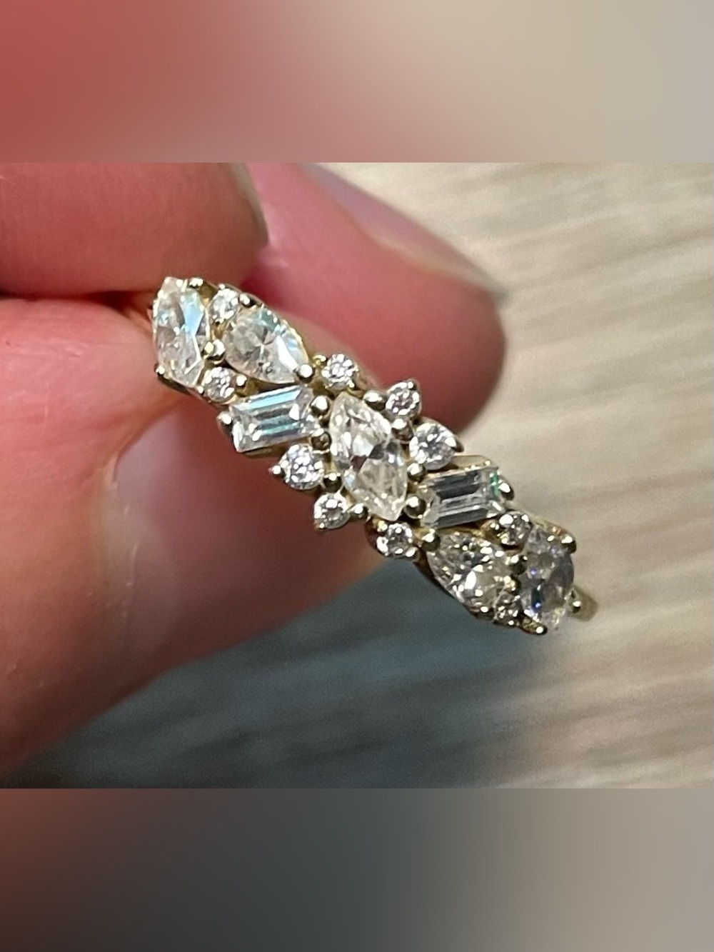 14k Solid Gold Multi Cut Cluster Moissanite ring - US Size 6